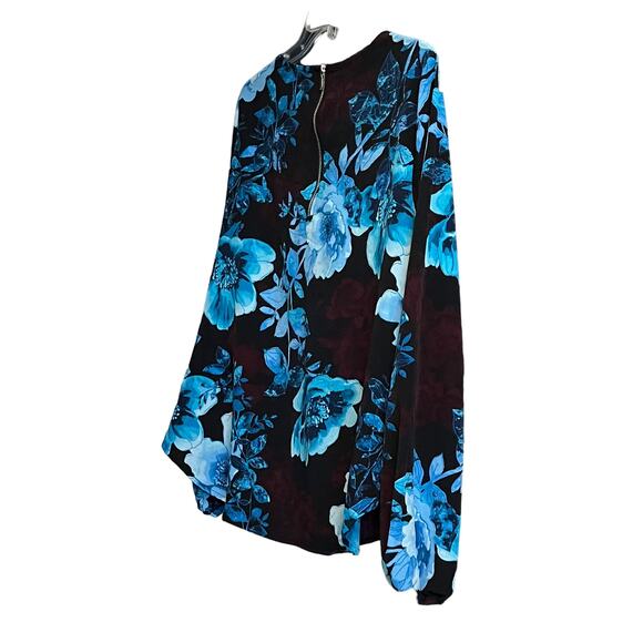 7TH AVENUE DESIGN STUDIO TUNIC BLOUSE, WOMENS, L, BLUE CRANBERRY BLACK FLORAL - Picture 5 of 11